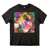 Asphalt school girl coffee cup with leopard seamless pattern bbs Heavy Core Tee - BundleAndBundleShop
