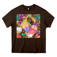 Chocolate Brown school girl coffee cup with leopard seamless pattern bbs Heavy Core Tee - BundleAndBundleShop