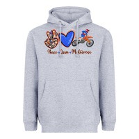 Heather Grey Peace Love Motocross Heavyweight Hoodie - RanaPortraitStore
