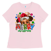 Bubblegum Pink Merry Christmas Ladies Tee - CowhideDigitalArt
