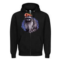 Black Classy But A Little Thrashy Racoon With Flowers Zipper Hoodie - Jasminsmagicworld