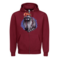Burgundy Classy But A Little Thrashy Racoon With Flowers Zipper Hoodie - Jasminsmagicworld