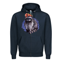 Navy Classy But A Little Thrashy Racoon With Flowers Zipper Hoodie - Jasminsmagicworld