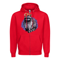 Red Classy But A Little Thrashy Racoon With Flowers Zipper Hoodie - Jasminsmagicworld
