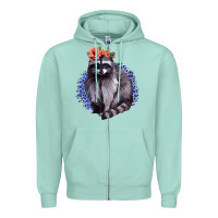 Seafoam Classy But A Little Thrashy Racoon With Flowers Zipper Hoodie - Jasminsmagicworld