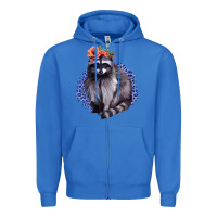 True Royal Classy But A Little Thrashy Racoon With Flowers Zipper Hoodie - Jasminsmagicworld