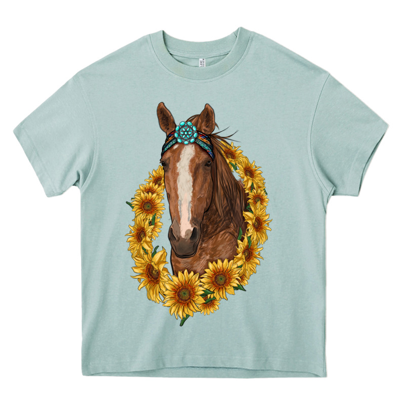 Brown Horse With Gemstone And Sunflowers Heavy Core Tee by RanaPortraitStore | Teevron
