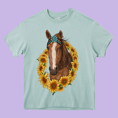 Brown Horse With Gemstone And Sunflowers Heavy Core Tee Designed By Ranaportraitstore