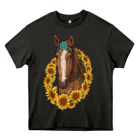 Asphalt brown horse with gemstone and sunflowers Heavy Core Tee - RanaPortraitStore