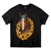 Black brown horse with gemstone and sunflowers Heavy Core Tee - RanaPortraitStore