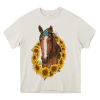 Cream brown horse with gemstone and sunflowers Heavy Core Tee - RanaPortraitStore