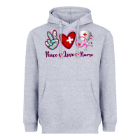 Heather Grey Peace Love Nurse Heavyweight Hoodie - RanaPortraitStore