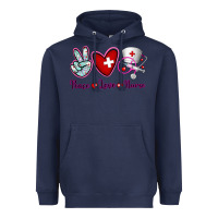 Navy Peace Love Nurse Heavyweight Hoodie - RanaPortraitStore