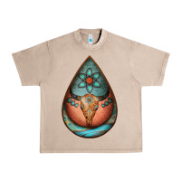 French Oak teardrop tooled leather bullskull earrings Urban Heavy Tee - Jasminsmagicworld