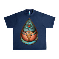 Navy teardrop tooled leather bullskull earrings Urban Heavy Tee - Jasminsmagicworld