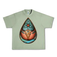 Oil Green teardrop tooled leather bullskull earrings Urban Heavy Tee - Jasminsmagicworld