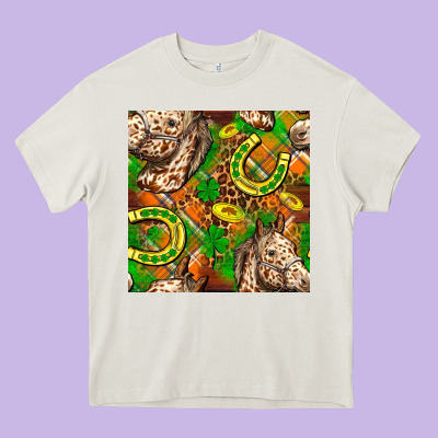 St. Patrick's Day Horse With Horseshoes Seamless Heavy Core Tee Designed By Fadigitalartstudio