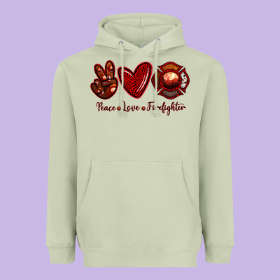 Peace Love Firefighter Heavyweight Hoodie Designed By Ranaportraitstore