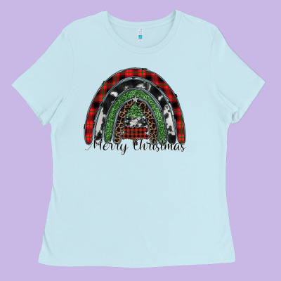 Merry Christmas Rainbow Ladies Tee Designed By Cowhidedigitalart