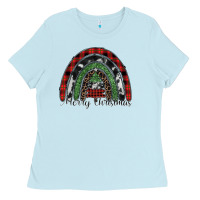 Baby Blue Merry Christmas rainbow Ladies Tee - CowhideDigitalArt