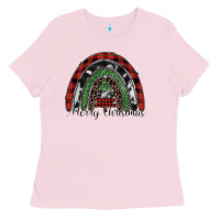Bubblegum Pink Merry Christmas rainbow Ladies Tee - CowhideDigitalArt