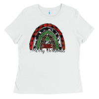 White Merry Christmas rainbow Ladies Tee - CowhideDigitalArt