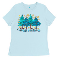 Baby Blue Merry Christmas Ladies Tee - CowhideDigitalArt