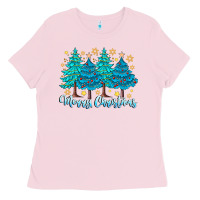 Bubblegum Pink Merry Christmas Ladies Tee - CowhideDigitalArt