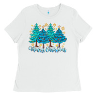 White Merry Christmas Ladies Tee - CowhideDigitalArt