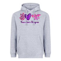 Heather Grey Peace Love Dragons Heavyweight Hoodie - RanaPortraitStore