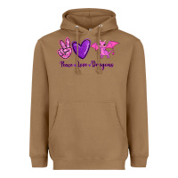 Toasted Coconut Peace Love Dragons Heavyweight Hoodie - RanaPortraitStore