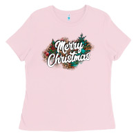 Bubblegum Pink Merry Christmas Ladies Tee - CowhideDigitalArt