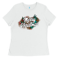 White Merry Christmas Ladies Tee - CowhideDigitalArt