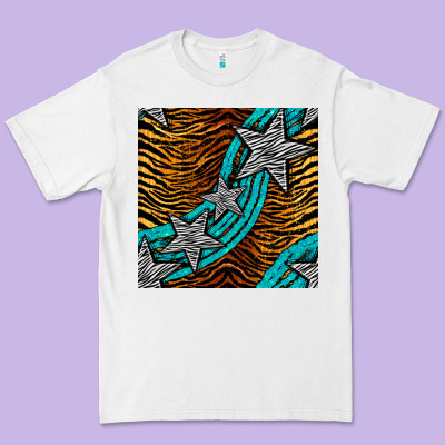 Tiger Turquoise Glitter And Stars Seamless Pattern Premium Tee Designed By Bundleandbundleshop