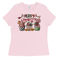 Bubblegum Pink Merry Christmas Ladies Tee - CowhideDigitalArt