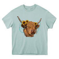 Arona highland cow with sunflowers turquoise Heavy Core Tee - RanaPortraitStore