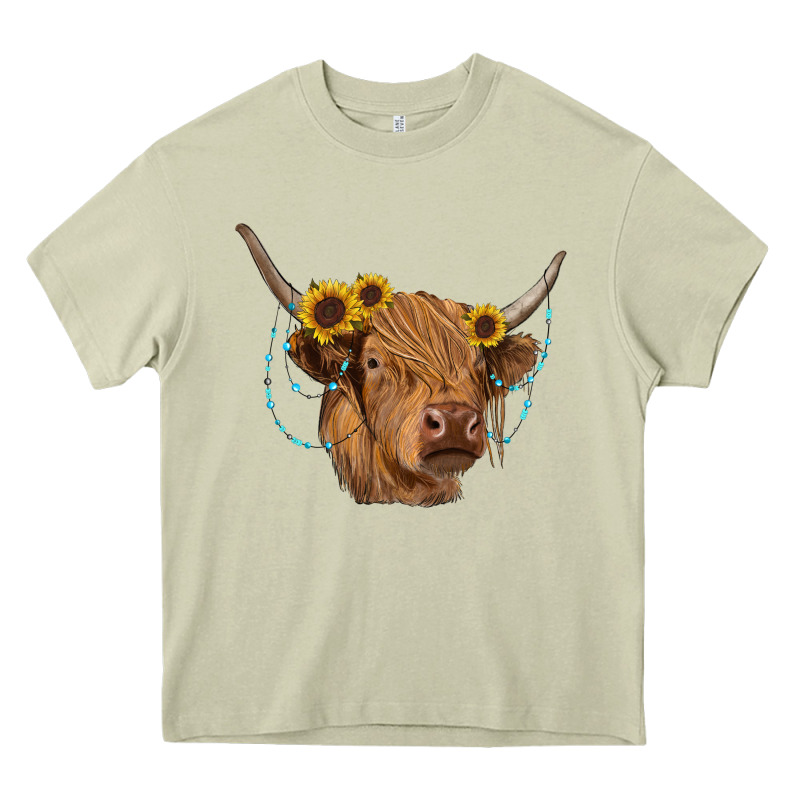 Highland Cow With Sunflowers Turquoise Heavy Core Tee by RanaPortraitStore | Teevron