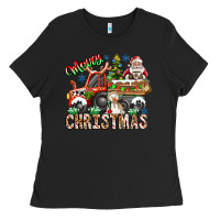 Black Merry Christmas  tractor Ladies Tee - CowhideDigitalArt