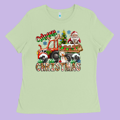 Merry Christmas  Tractor Ladies Tee Designed By Cowhidedigitalart