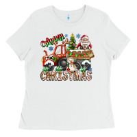 White Merry Christmas  tractor Ladies Tee - CowhideDigitalArt
