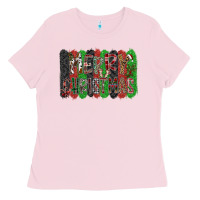 Bubblegum Pink Merry Christmas Ladies Tee - CowhideDigitalArt