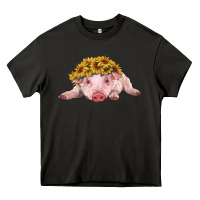 Asphalt baby pig with sunflower headband Heavy Core Tee - RanaPortraitStore