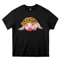 Black baby pig with sunflower headband Heavy Core Tee - RanaPortraitStore