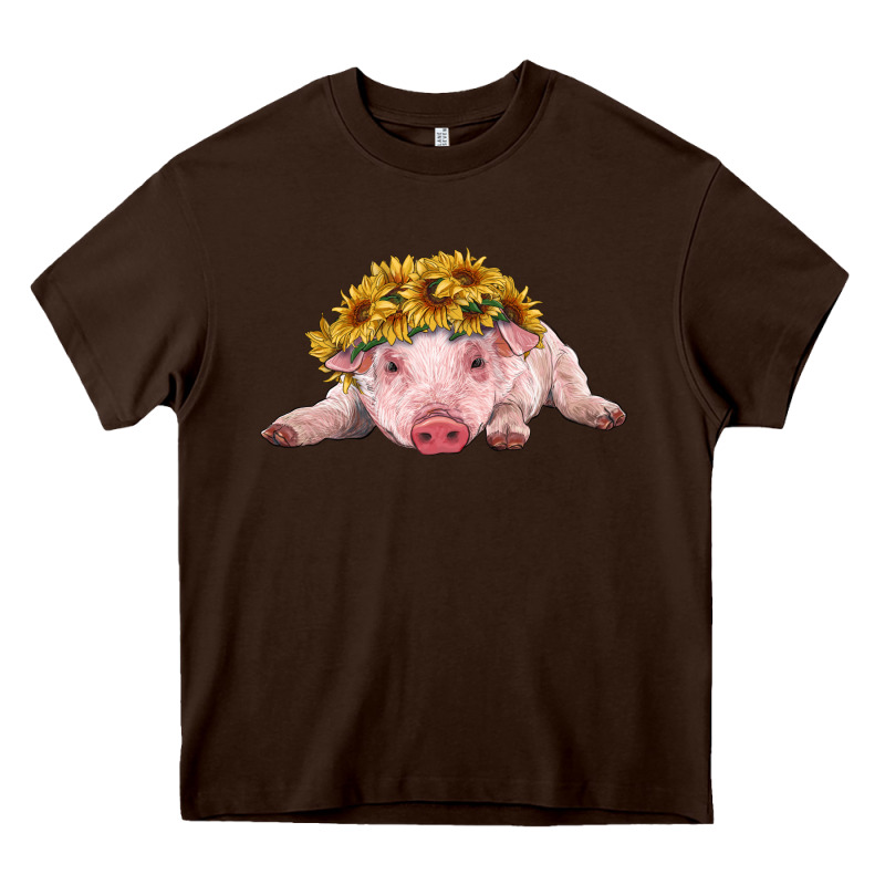 Baby Pig With Sunflower Headband Heavy Core Tee by RanaPortraitStore | Teevron