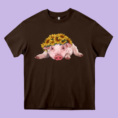 Baby Pig With Sunflower Headband Heavy Core Tee Designed By Ranaportraitstore