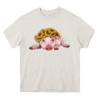 Cream baby pig with sunflower headband Heavy Core Tee - RanaPortraitStore