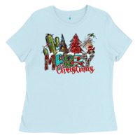 Baby Blue Merry Christmas Ladies Tee - CowhideDigitalArt