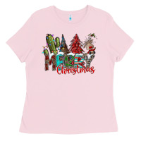 Bubblegum Pink Merry Christmas Ladies Tee - CowhideDigitalArt