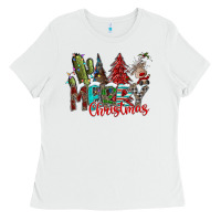 White Merry Christmas Ladies Tee - CowhideDigitalArt