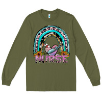 Army Green nurse rainbow Long Sleeve Tee - SublimationCraftShop